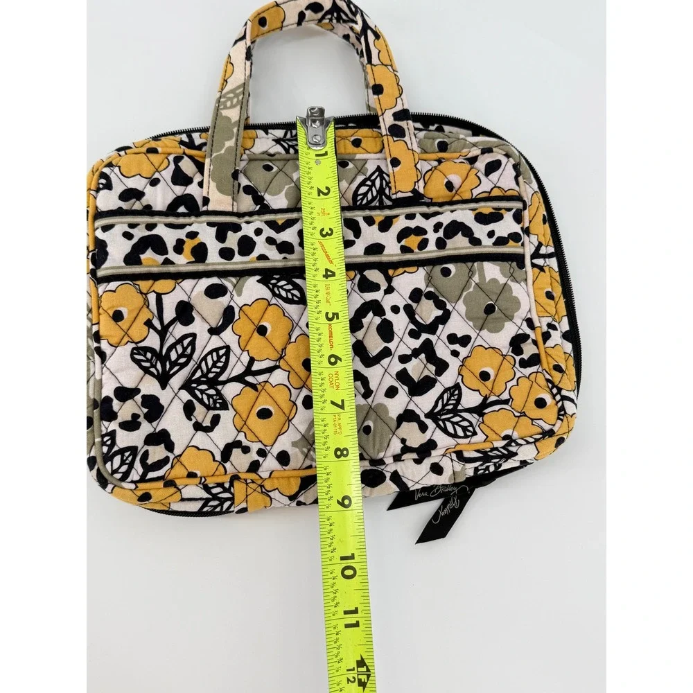 Vera Bradley Quilted Travel Cosmetic Bag Organizer Floral Leopard Yellow Black